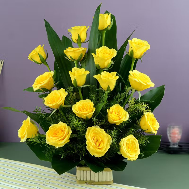 Bright Yellow Rose Basket