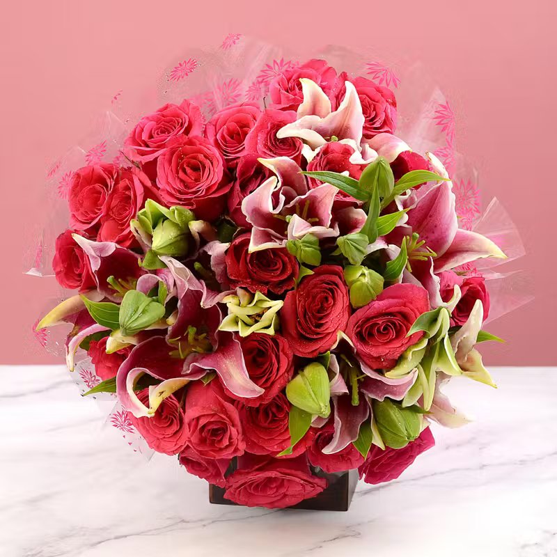 Pink Rose And Lily Bouquet