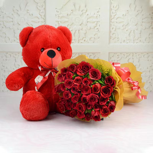 36 Red Roses With 12-Inch Teddy