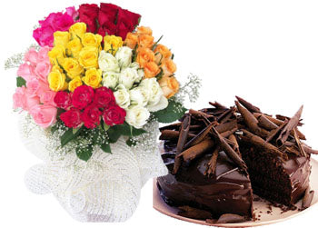 Grand 100 Mixed Roses Bunch With Choco Truffle Cake