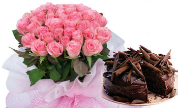 50 Roses & ½ Kg Choco Truffle Cake