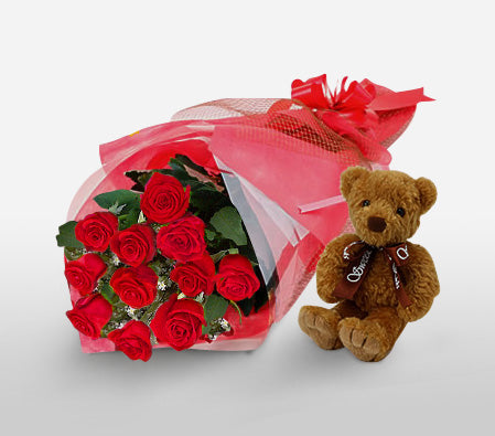 Red Rose Bunch With Teddy