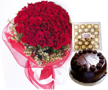 50 Red Roses, Ferrero Rocher & Choco Cake combo