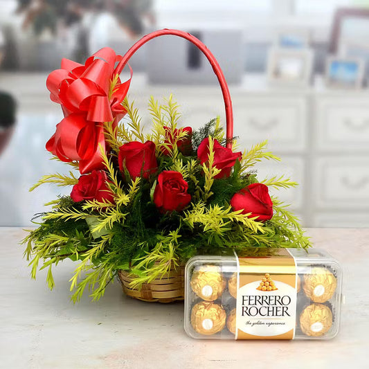 Red Roses & Ferrero Rocher Chocolate Combo