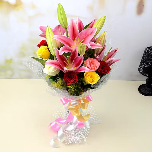 Elegant Mixed Rose And Lily Bouquet