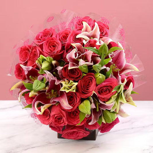 Pink Rose And Lily Bouquet