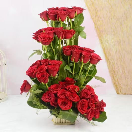 Luxurious Red Rose Basket