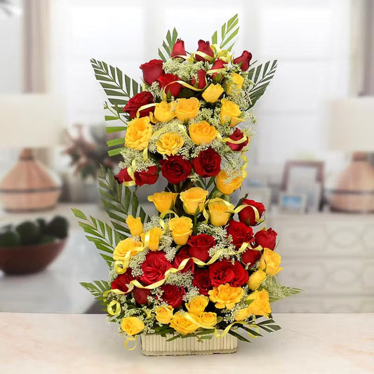 Red And Yellow Roses Split Layer Basket