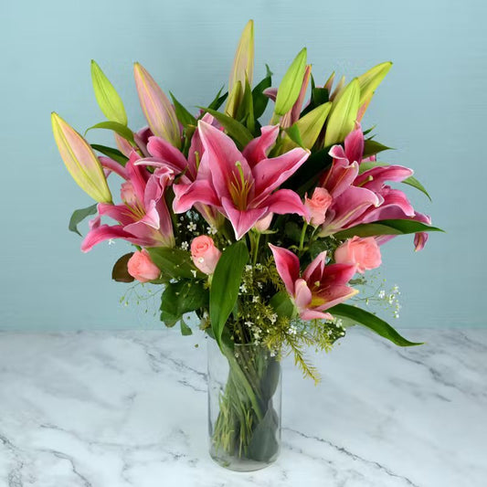 Pink Rose And Lily Bunch