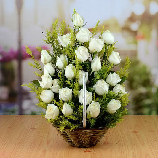 Basket Of 25 White Rose