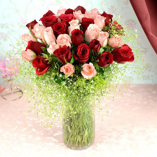 Elegant Red And Pink Rose Vase