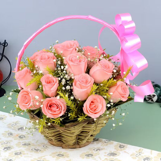 Charming Pink Rose Basket